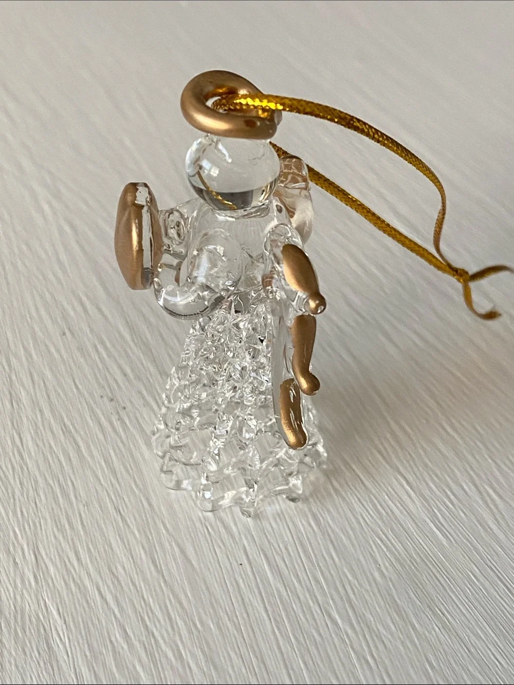 3D Clear Glass Angel Figurine with Gold Heart & Halo Christmas Ornament